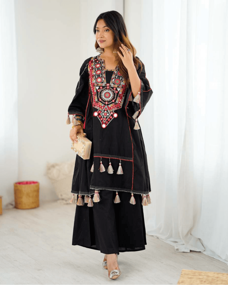 Pure Khadi Cotton Designer Co-ord Set – Embroidered with Mirror Work