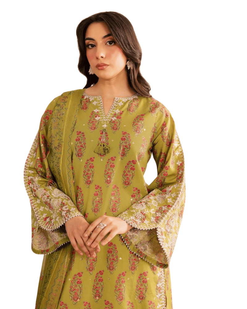 Embroidered Heavy French Crepe Farshi Salwar Suit – Digital Print Dupatta