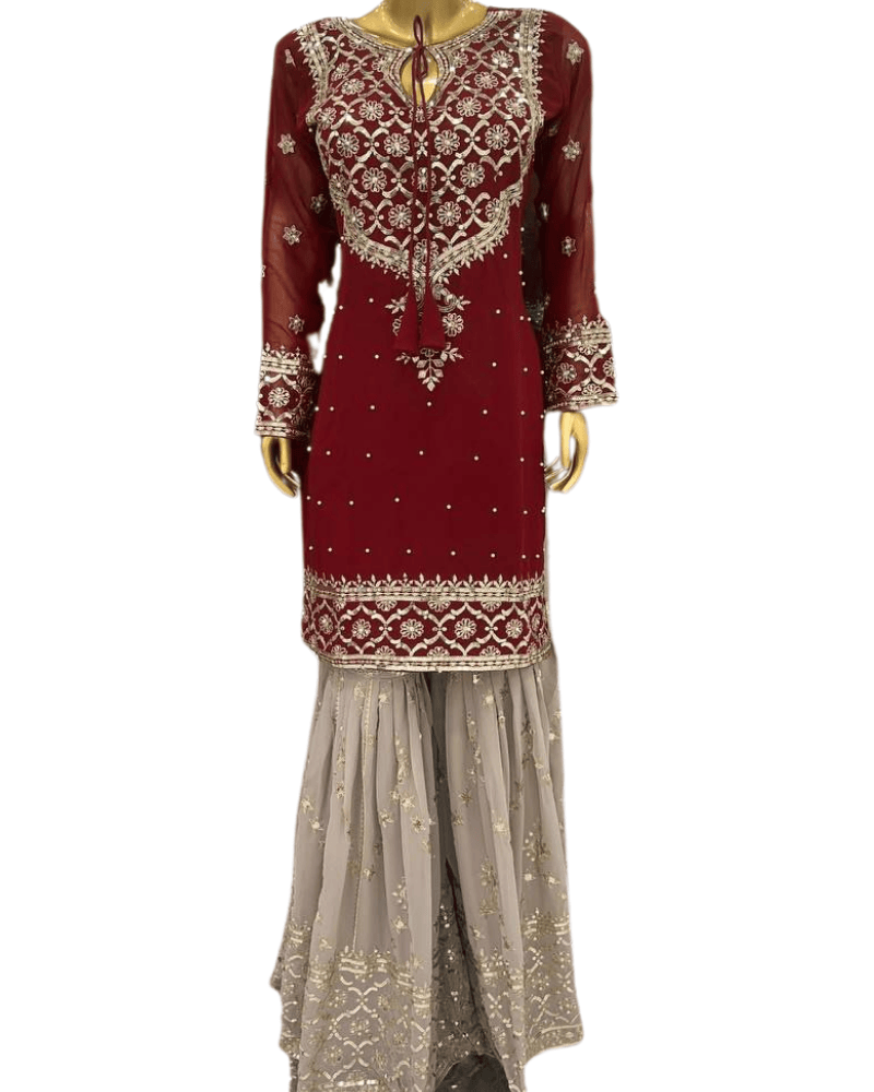 Heavy Faux Georgette Sharara Set – Embroidered with Dupatta