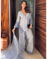 Crepe Set Embroidered Farshi Salwar Suit – Cutwork & Organza Dupatta 2
