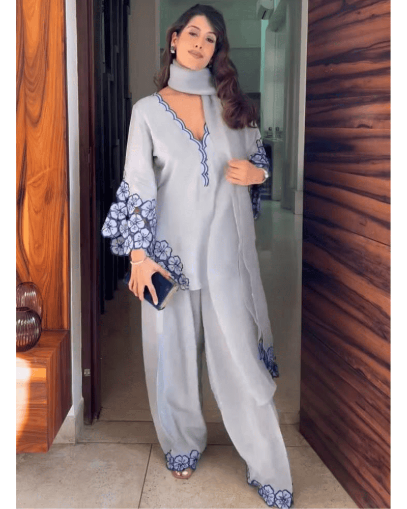 Crepe Set Embroidered Farshi Salwar Suit