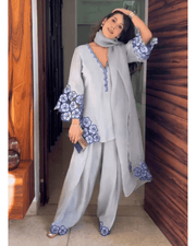 Crepe Set Embroidered Farshi Salwar Suit – Cutwork & Organza Dupatta 4