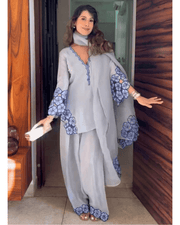 Crepe Set Embroidered Farshi Salwar Suit – Cutwork & Organza Dupatta 5