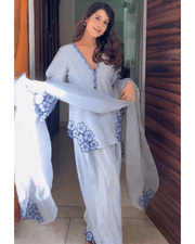Crepe Set Embroidered Farshi Salwar Suit – Cutwork & Organza Dupatta 6