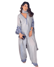 Crepe Set Embroidered Farshi Salwar Suit – Cutwork & Organza Dupatta 1