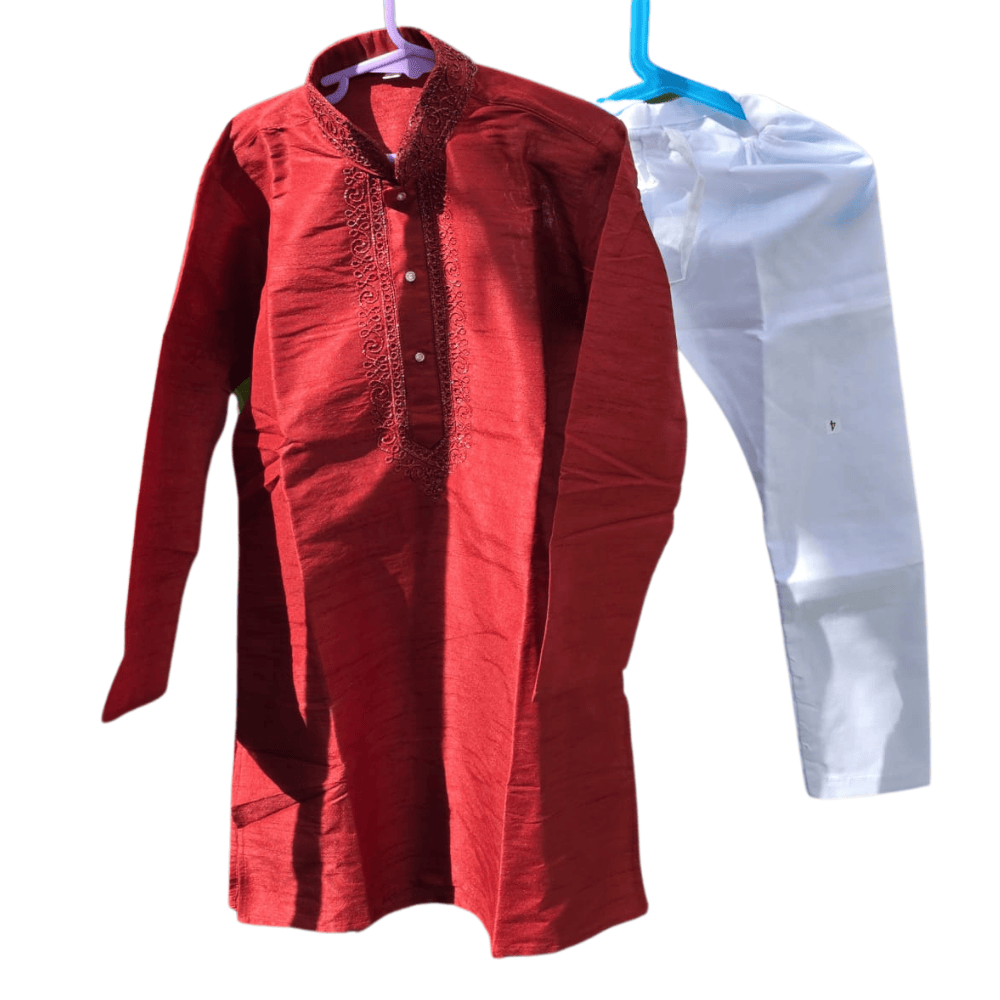 Red Kurta with White Cotton Pyjama – Kids Kurta Pajama Ethnic Set