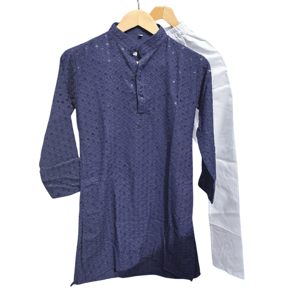 Navy Blue Kids Kurta Pajama – Festive Silk Kurta with Cotton Pyjama