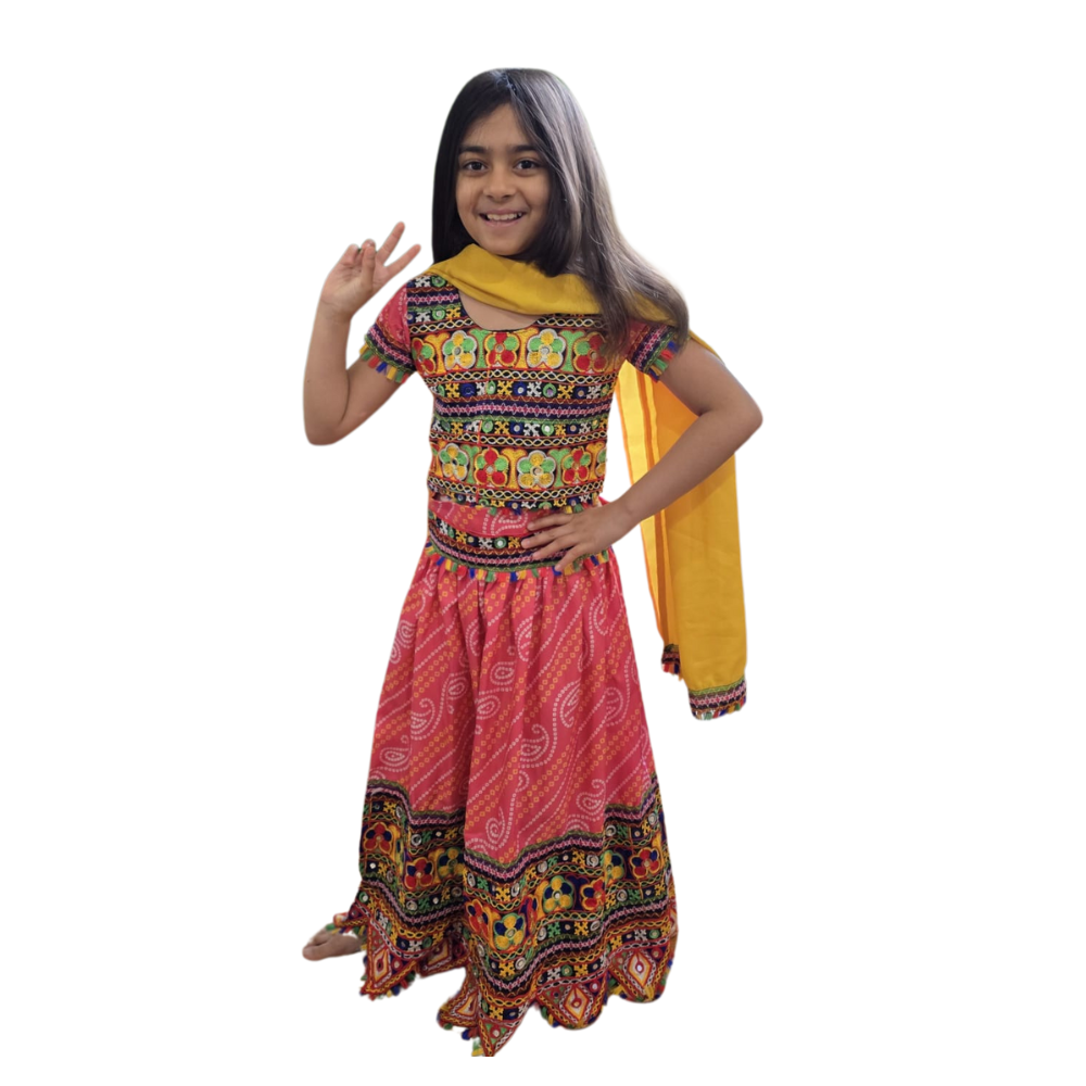 Multicolor Kids Lehenga Choli – Cotton & Linen