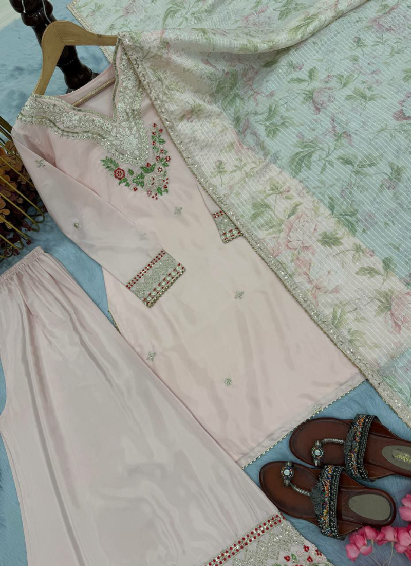 Farshi Salwar Suit – Embroidered Crepe Set with Chinon Silk Dupatta