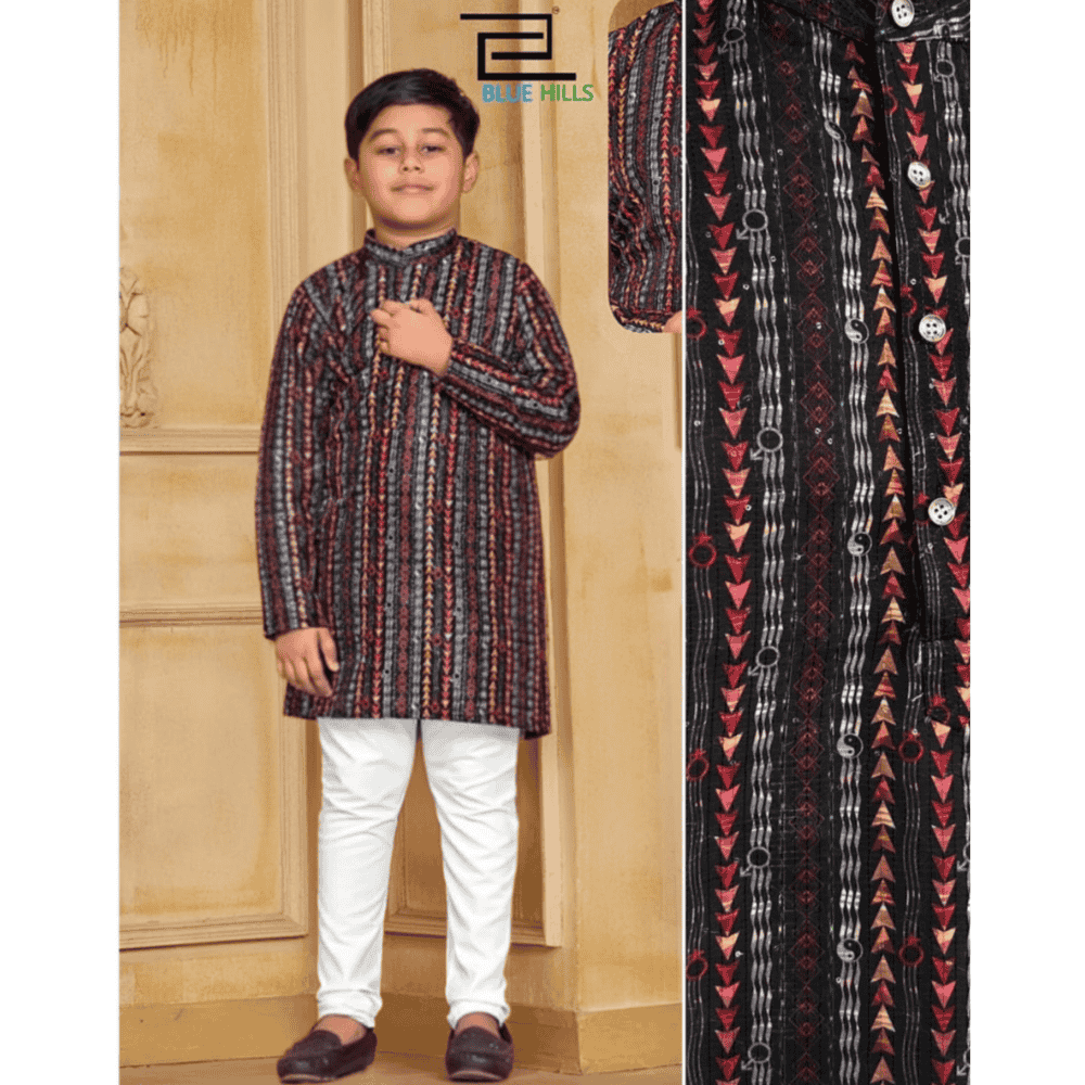 Color Splash Kids Kurta Pajama – Multicolor Silk Kurta with Cotton Pyjama