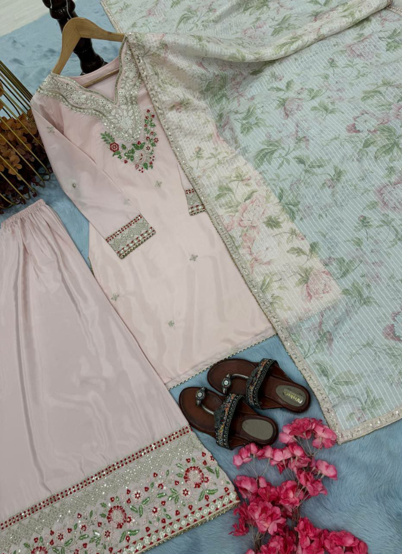 Farshi Salwar Suit – Embroidered Crepe Set with Chinon Silk Dupatta