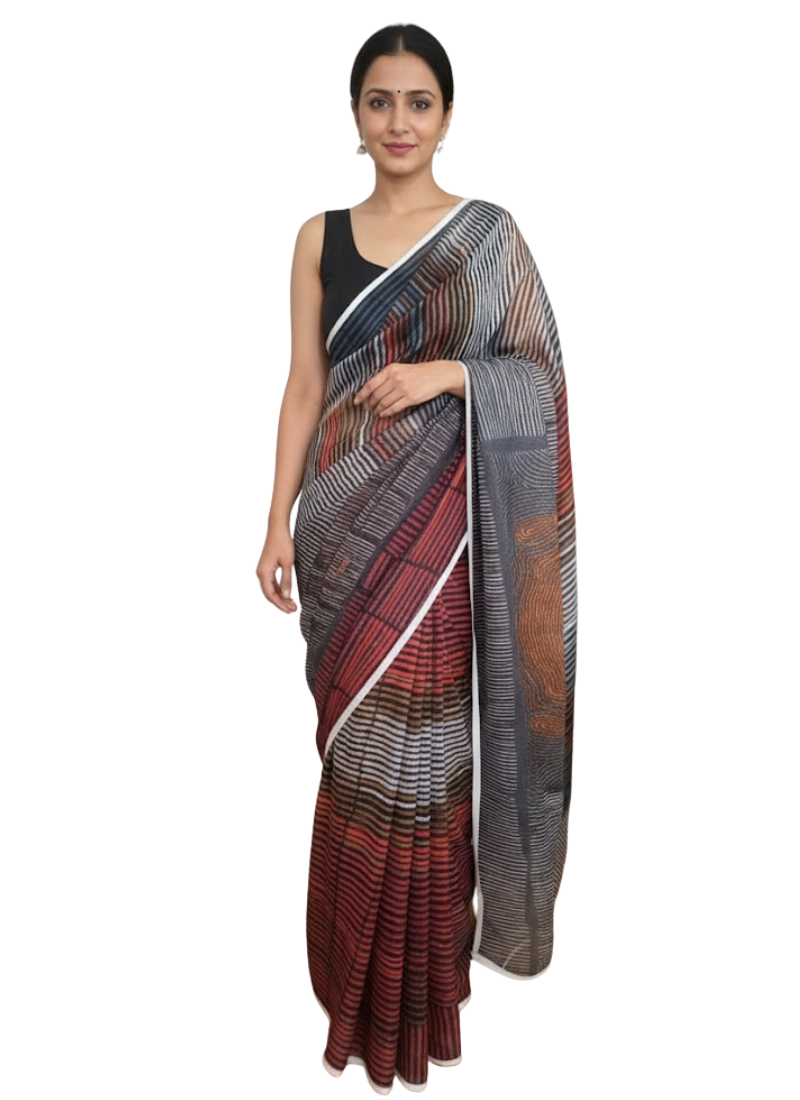 Multi-Color Tashar Silk Saree – Vertical Stripes Designer Saree