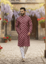 Dark Magenta Men’s Kurta with Embroidery & Sequence 3
