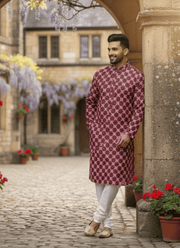Dark Magenta Men’s Kurta with Embroidery & Sequence 4
