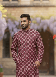 Dark Magenta Men’s Kurta with Embroidery & Sequence 5