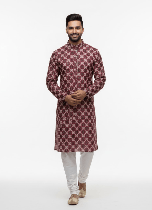 Dark Magenta Men’s Kurta with Embroidery & Sequence Australia