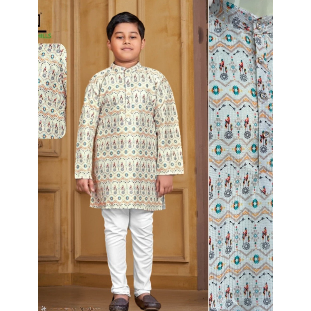 Multicolor Kids Kurta Pajama – Silk Kurta with Cotton Pyjama