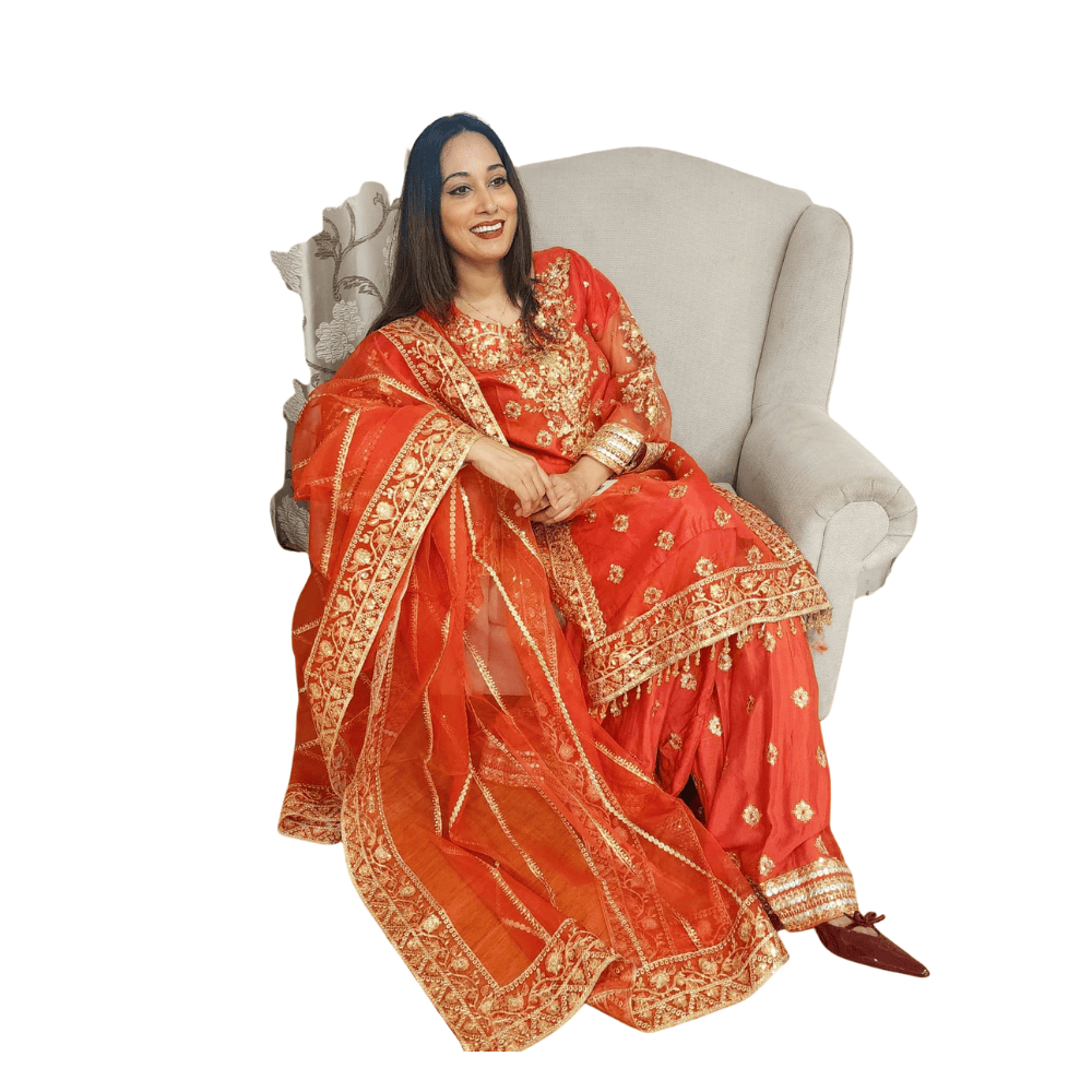 Pakistani Orange Organza Sharara