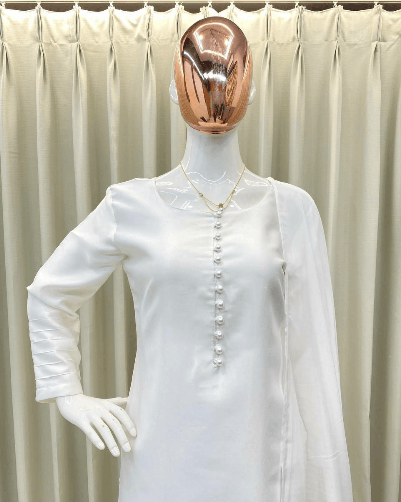 Moss Satin Salwaar Kameez – Organza Dupatta with Satin Pallu