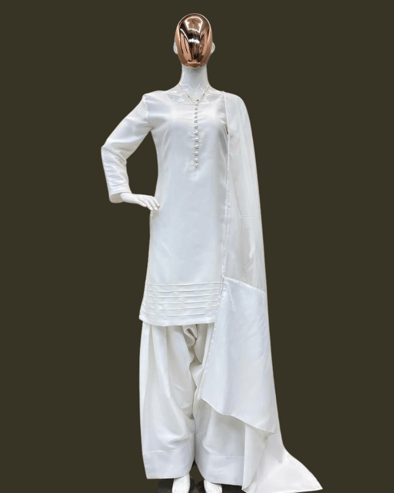 Moss Satin Salwaar Kameez – Organza Dupatta with Satin Pallu