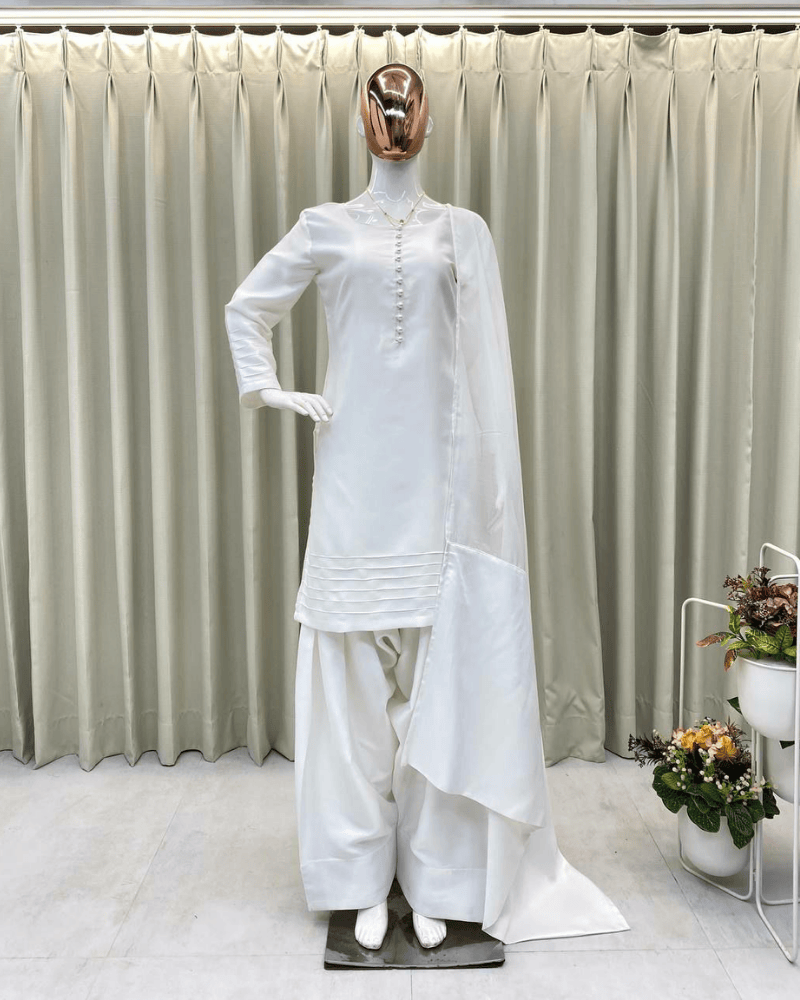 Moss Satin Salwaar Kameez – Organza Dupatta with Satin Pallu