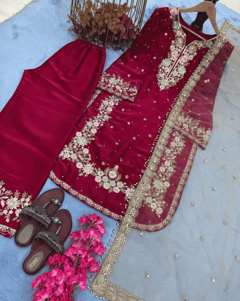 Jimmy Choo Embroidered Plazzo Set – Butterfly Net Dupatta