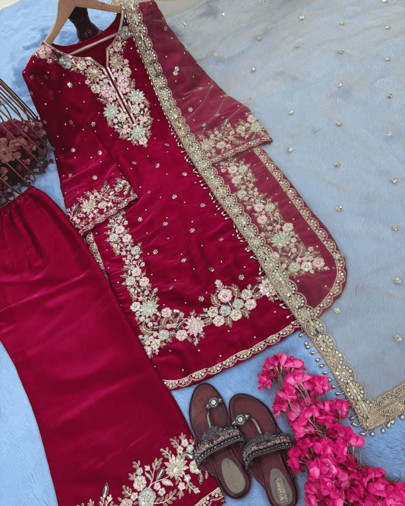 Jimmy Choo Embroidered Plazzo Set – Butterfly Net Dupatta