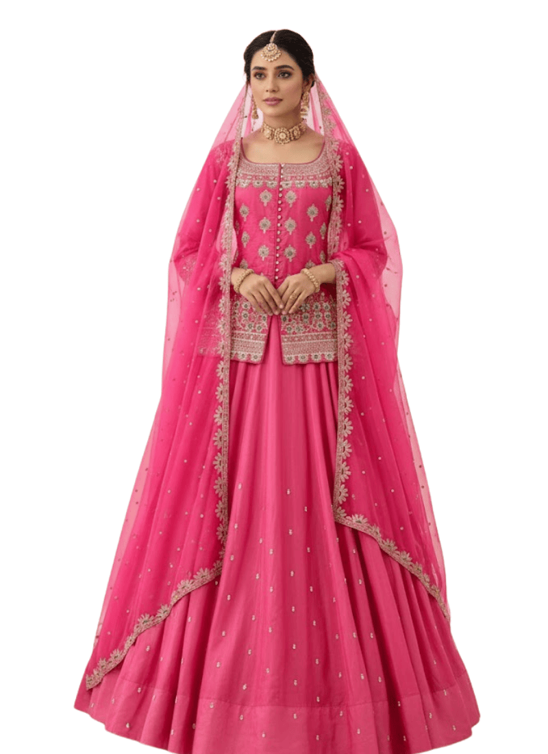 Simmer Silk Lehenga Set – Embroidered Organza Silk Dupatta