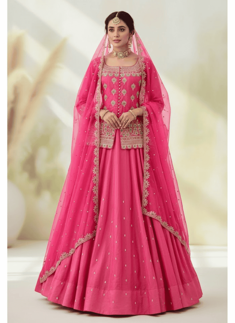 Simmer Silk Lehenga Set – Embroidered Organza Silk Dupatta