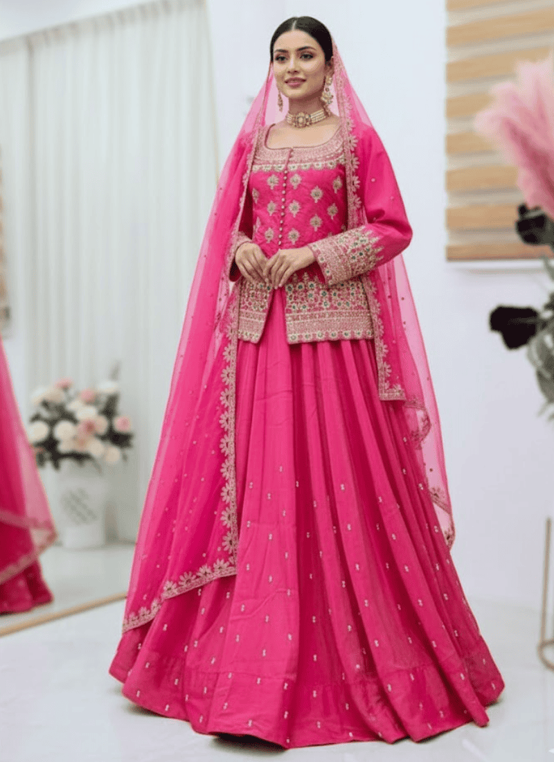 Simmer Silk Lehenga Set – Embroidered Organza Silk Dupatta