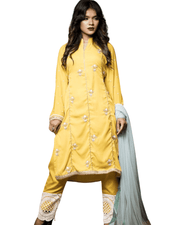 Mustard Yellow Salwar Suit – Embroidered Makhon Satin Pants & Dupatta 2