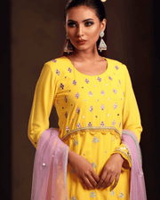 Yellow Makhon Georgette Salwar Suit – Silk Pants & Net Dupatta 2