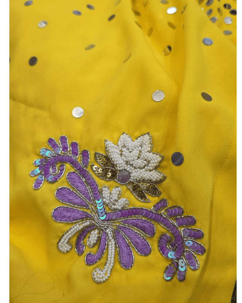 Yellow Makhon Georgette Salwar Suit – Silk Pants & Net Dupatta