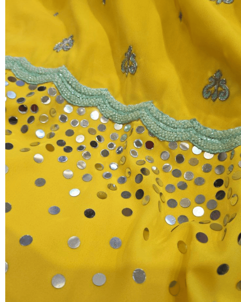 Yellow Makhon Georgette Salwar Suit – Silk Pants & Net Dupatta