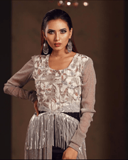 Grey Georgette Long Gown – Soravaski Stone Embellished Floor-Length 2