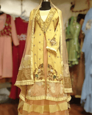 Moff Pink & Yellow Lehenga Suit – Makhon Georgette with Net Dupatta 5