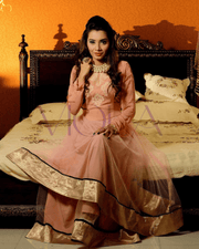 Pink Georgette Long Gown – Soravaski Stone Embellished Floor-Length 1