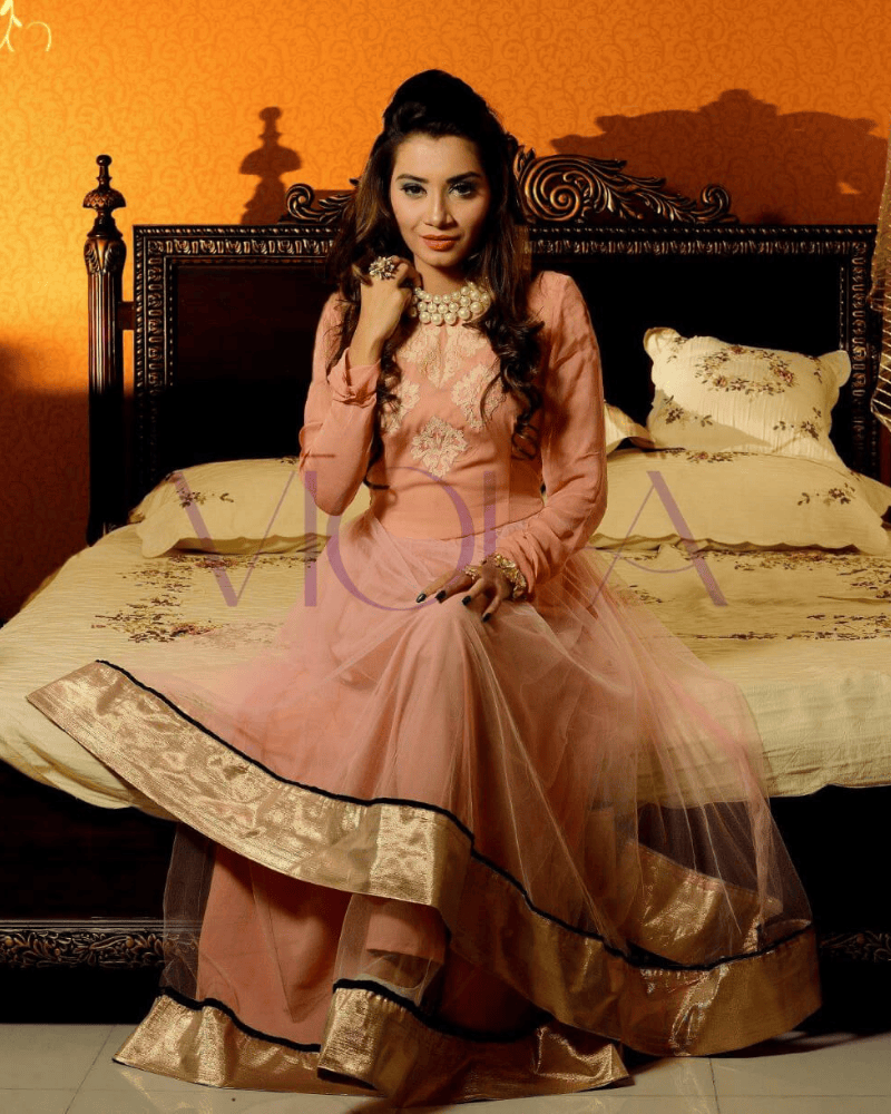 Pink Georgette Long Gown – Soravaski Stone Embellished Floor-Length