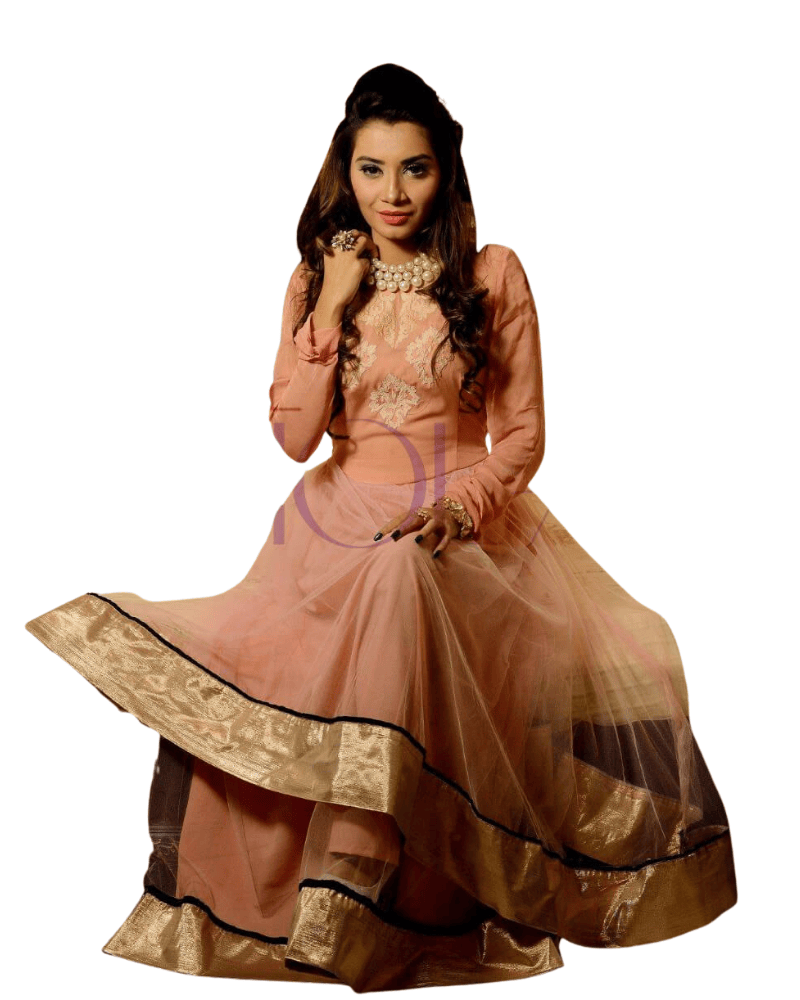 Pink Georgette Long Gown – Soravaski Stone Embellished Floor-Length