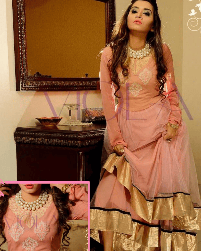 Pink Georgette Long Gown – Soravaski Stone Embellished Floor-Length