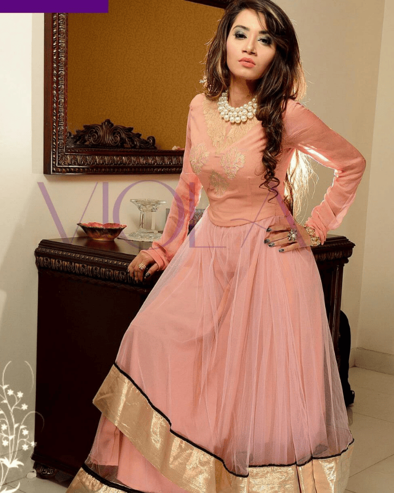 Pink Georgette Long Gown – Soravaski Stone Embellished Floor-Length