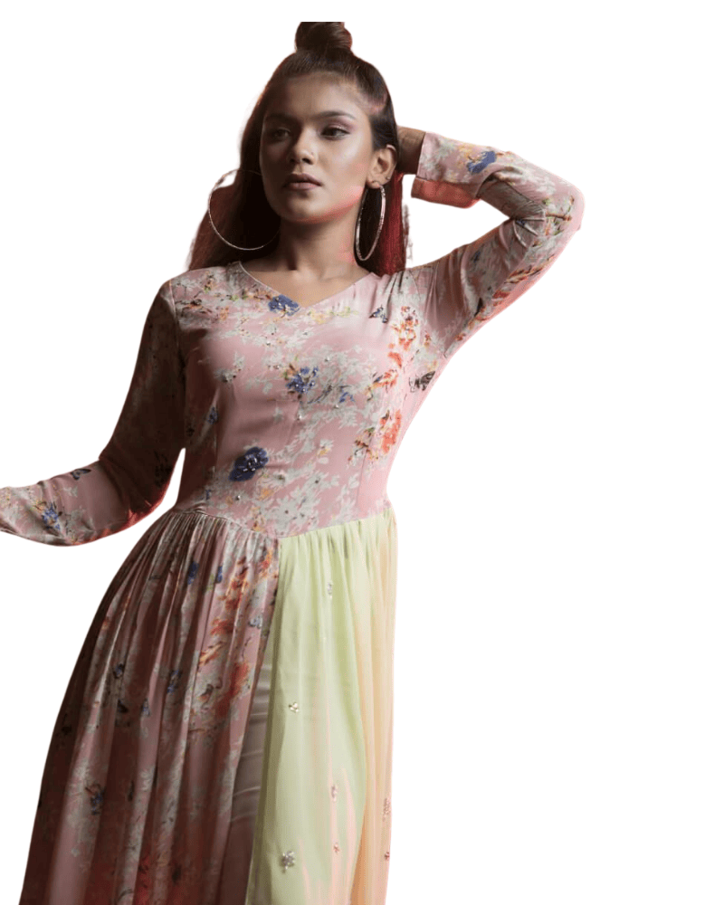 Pink & Pastel Georgette Long Gown – Embellished Floor-Length