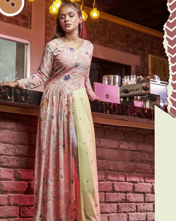 Pink & Pastel Georgette Long Gown – Embellished Floor-Length