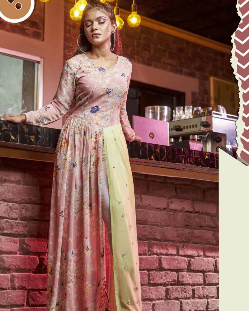 Pink & Pastel Georgette Long Gown – Embellished Floor-Length