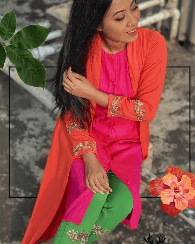 Orange & Pink Long Gown 2-Piece Set – Soravaski Stone Work