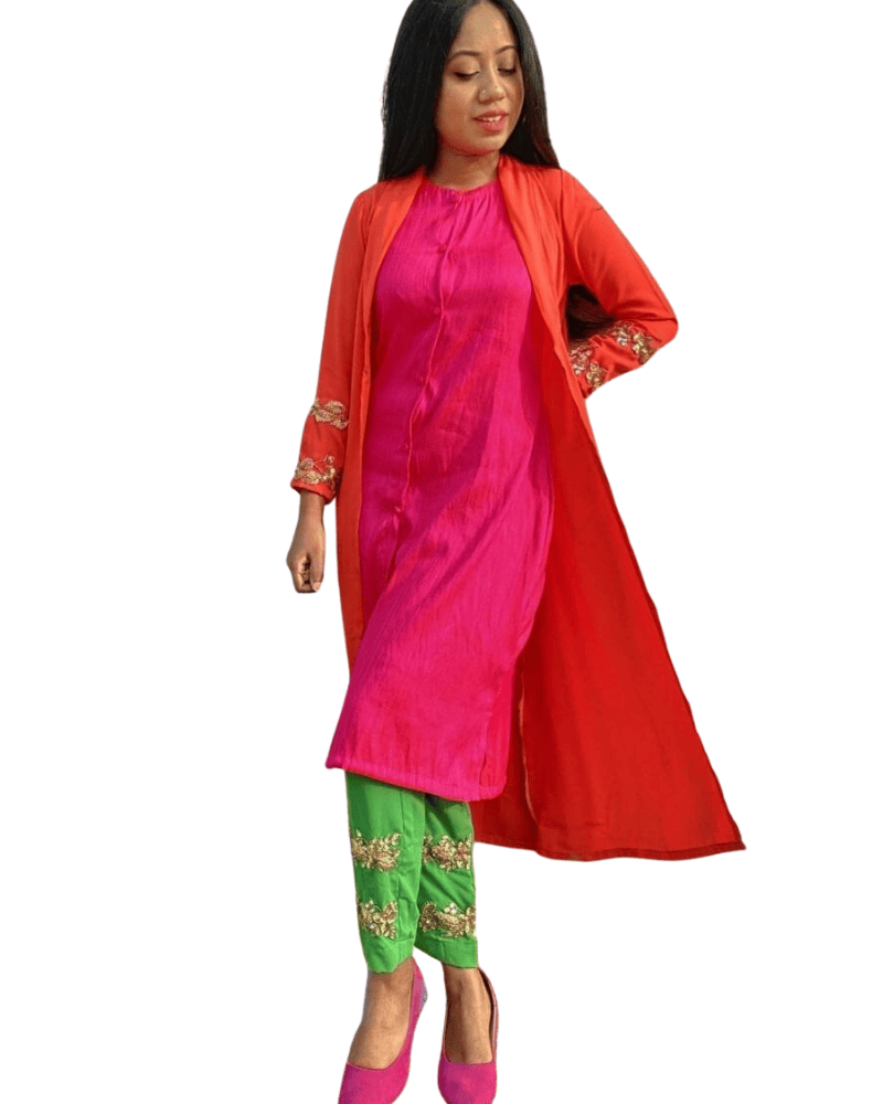 Orange & Pink Long Gown 2-Piece Set – Soravaski Stone Work