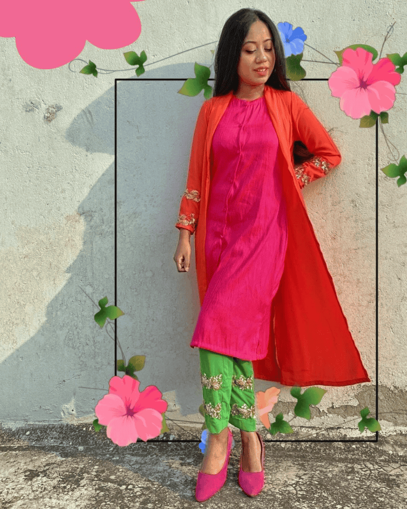 Orange & Pink Long Gown 2-Piece Set – Soravaski Stone Work