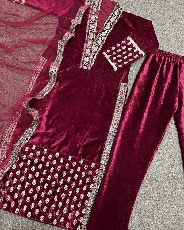 Winter Collection Velvet Suit – Embroidered Heavy Viscose