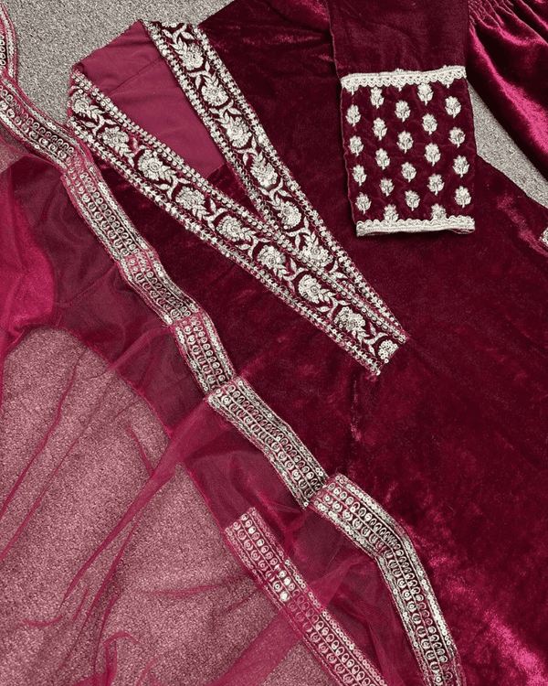 Winter Collection Velvet Suit – Embroidered Heavy Viscose