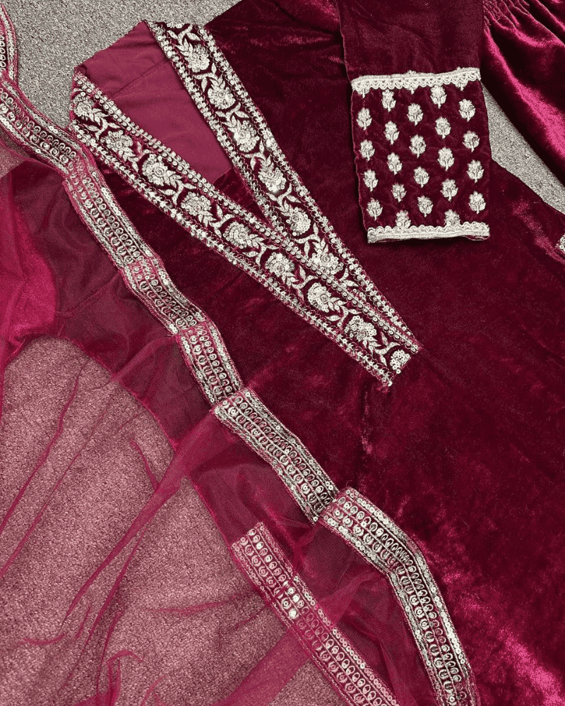 Winter Collection Velvet Suit – Embroidered Heavy Viscose